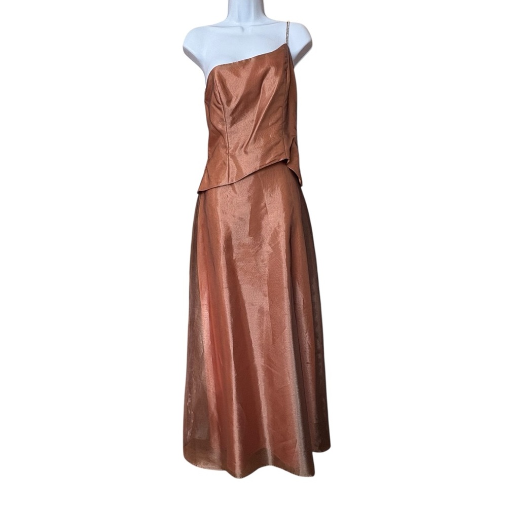 VTG Union Made Copper Bronze Long Prom Dress Corset Two Piece illusion Size 3